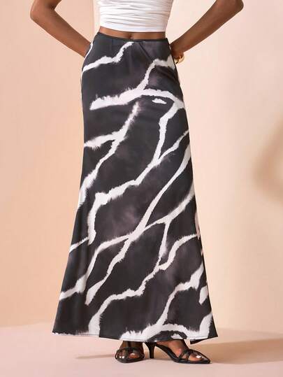 Zivah 2025 Nuevo Llegada de Otoño, Adecuado para Fiesta de Cumpleaños, Estilo Escolar, Uso Diario, Casual, Vacaciones, Viaje en Crucero, Playa, Tomar el Sol, Ropa de Calle, Elegante, Commute, Casual de Negocios, Línea A, Estampado de Mármol, Fondo Negro con Líneas Blancas, Falda de Verano para Mujer