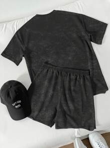 Manfinity EMRG 男士水洗卷边短袖T恤和抽绳腰短裤休闲套装