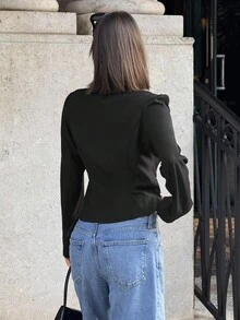 Siren Gaze Áo khoác blazer nữ cổ chữ V kiểu Pháp màu tương phản, buộc dây phía trước, tay dài, buộc dây, thời trang, đa năng, áo khoác blazer quấn crop top, thích hợp mặc đi làm hàng ngày. Áo khoác blazer phối nhiều lớp cho mùa thu, hàng mới về mùa thu đông., mặc hàng ngày và phối nhiều lớp, mặc khi trở lại trường, quần áo nữ mùa thu, áo dễ thương, áo đi chơi cho nữ, phong cách cổ điển cho nữ, áo khoác blazer thường ngày, phù hợp cho mọi mùa - màu đen - Xem 7