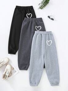 3件套青少年女孩休闲松紧腰心形印花慢跑裤