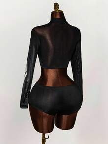 Amplova Halloween Pumpkin Element Glow-In-The-Dark Mini Sheer Cropped 2 Pieces Set For Women Gothic Two Piece Set Skeleton Two Piece Set Women - Multicolor - View 2