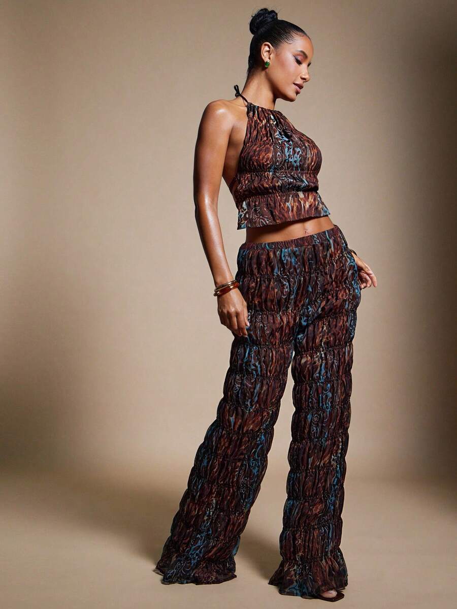 Hauture Pantalones anchos con estampado bohemio fruncidos - Multicolor - Ver 1