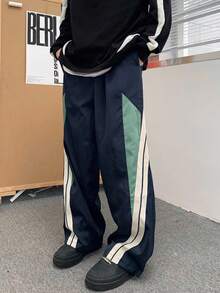 Claim Dot Men Contrast Side Seam Trousers - Navy Blue - View 1