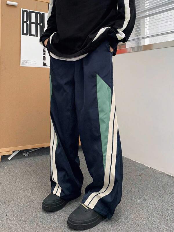 Claim Dot Loose Fit Men's Contrast Side Seam Slant Pocket Casual Pants, For Fall