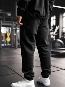 Manfinity Sport Corelite Men's Letter Print Drawstring Waist Pockets Jogger Pants Sweat Pants - Black - View 2