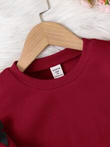 Áo nỉ cổ tròn trang trí nơ cho bé gái và bé gái, thích hợp mặc hàng ngày - Màu Đỏ Sâu - Xem 3
