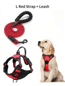 Hundsele, justerbar mjuk vadderad väst, reflekterande oxfordväst med kvävningsskydd, handtag och bilbältesögla (valfritt) – Inkluderar gratis kraftigt koppel på 1,5 meter