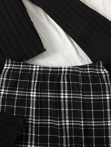 SHEIN Teen Girls Black Knitting Bell Sleeve Top & Slit Hem Plaid Skirt Set,Basic And Versatile,Casual Preppy Outfits, Teen Girls Outfits, Back To School Season Tween Girl Skirt Set Two Piece Skirt Set Teen Skirt Set Fall Winter - Black - View 7