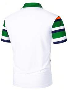 Manfinity Bizformal Men's Business Commuting And Casual Daily Wear, Color Block Striped Short-Sleeve Polo Shirt In Blue, Green, Orange, For Golf - Multicolor - View 2