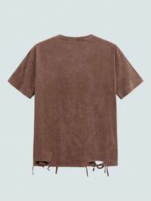 MODCRASH Men's Vintage Snow Flake Washed Ripped Short Sleeve T-Shirt, Suitable For Spring & Summer Spring To Summer , Retro American, Unisex, Relaxed Fit Summer Outfits – Suitable For Everyday Wear And Summer Holiday Outfits. - Coffee Brown - View 2