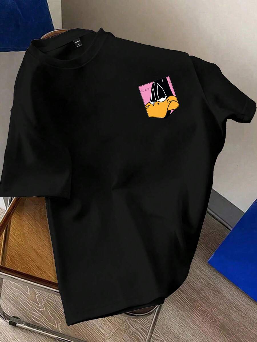 Looney Tunes X Manfinity Manfinity Joysei 男士卡通图案黑色圆领针织短袖T恤 - 黑色 - 查看 1