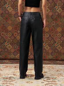 Easelle PU Pants With Silver Hot Five-Pointed Star Shape Autumn And Winter Trousers Women's Cool Autumn Clothes PU Trousers With Rivet Details Five-Pointed Star Rivet Fall Clothes Women - Black - View 2