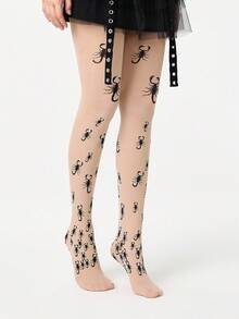 ROMWE Grunge Punk 1 Pair Gothic Style Centipede Pattern Beige Pantyhose - Beige - View 3