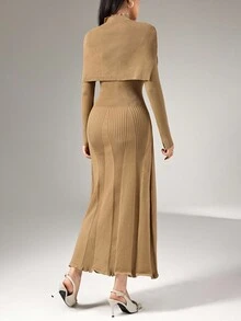 Heiryn Elegant & Versatile Vintage Mermaid Hem Knit Sweater Dress, Suitable For Commuting In Fall/Winter - Khaki - View 6