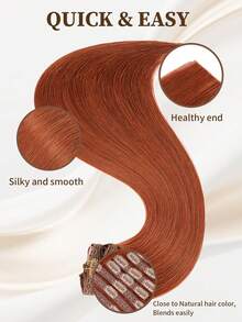 7片装，含20个夹子，直发夹式接发，100%真人发，33号姜黄色，14-22英寸，115克，双层缝制，隐形夹式接发，Remy天然真人发，适合女性和女孩日常使用。