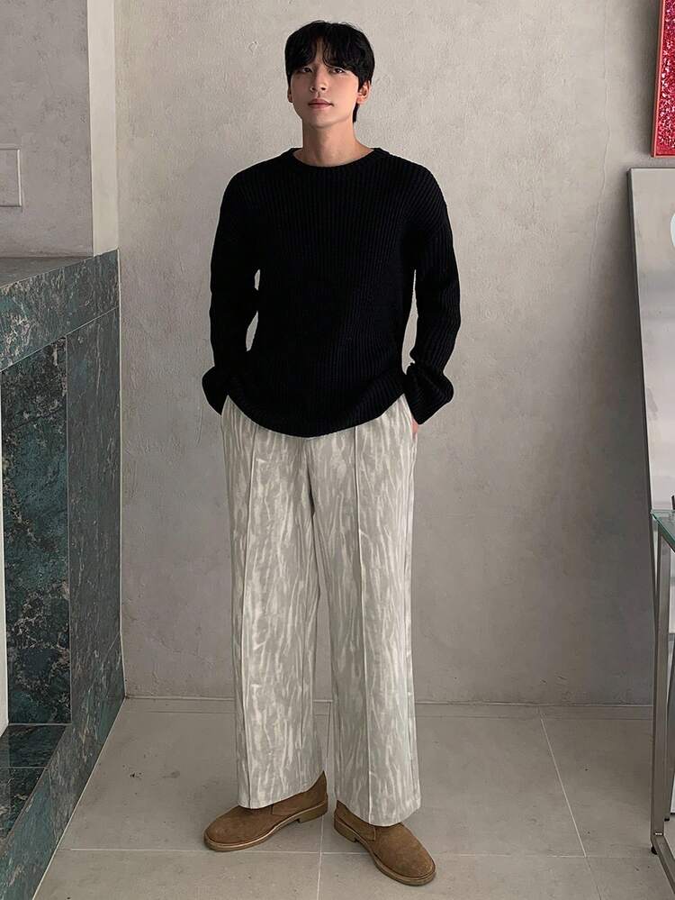 Autumn Men's Pants With Floral Suede Texture In Khaki