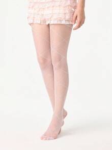 ROMWE Grunge Punk Women's Mesh Pantyhose, Suitable For Pairing With Skirts - White - View 4