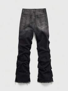 ROMWE MEN Street Life Men's Street Fashion Washed Rhinestone Slant Pocket Jeans, Grunge - Black - View 2