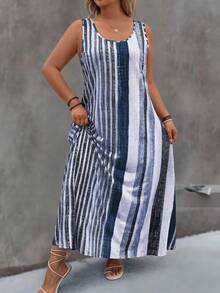 EMERY ROSE 大码休闲印花口袋圆领无袖连衣裙 - 彩色 - 查看 5