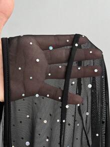 Viva Relle 加大码纯色网眼拼布修身长袖性感优雅连衣裙 - 黑色 - 查看 7