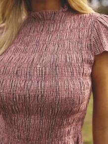 Aralina Fall/Winter Shirred Cap Sleeve High Neck Striped Flowy Mini Dress Perfect For Wedding Guest Outfit And Work Dresses Fairycore Teacher Dress