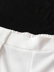 INAWLY 休闲时尚通勤高弹力纯棕色褶皱肩上衣和白色松紧腰裤套装 - 黑色 - 查看 4