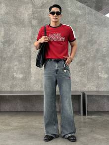 ESTAVOR 水洗纯色口袋休闲时尚喇叭牛仔裤 - 淺色水洗藍 - 查看 5