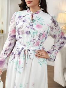 Ellevyn Plus Size Women's Elegant Floral Print Long Maxi Dress, Lightweight & Romantic, Suitable For Summer & Autumn