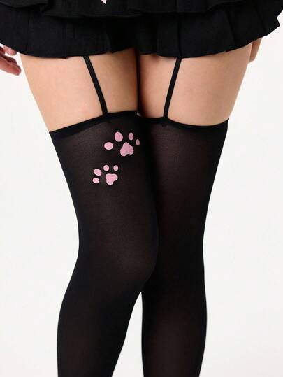 Grunge Punk 1 par de medias de suspensión con patrón de garra de gato oscuro estilo gótico, medias sexys para mujeres