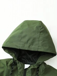 Manfinity Homme 2025男士秋冬户外夹克，新款男士秋季外套，秋冬夹克，男士秋冬户外保暖外套服装，宽松男士双色字母图形抽绳连帽夹克绿色拉链帽衫男士风衣外套 - 彩色 - 查看 4