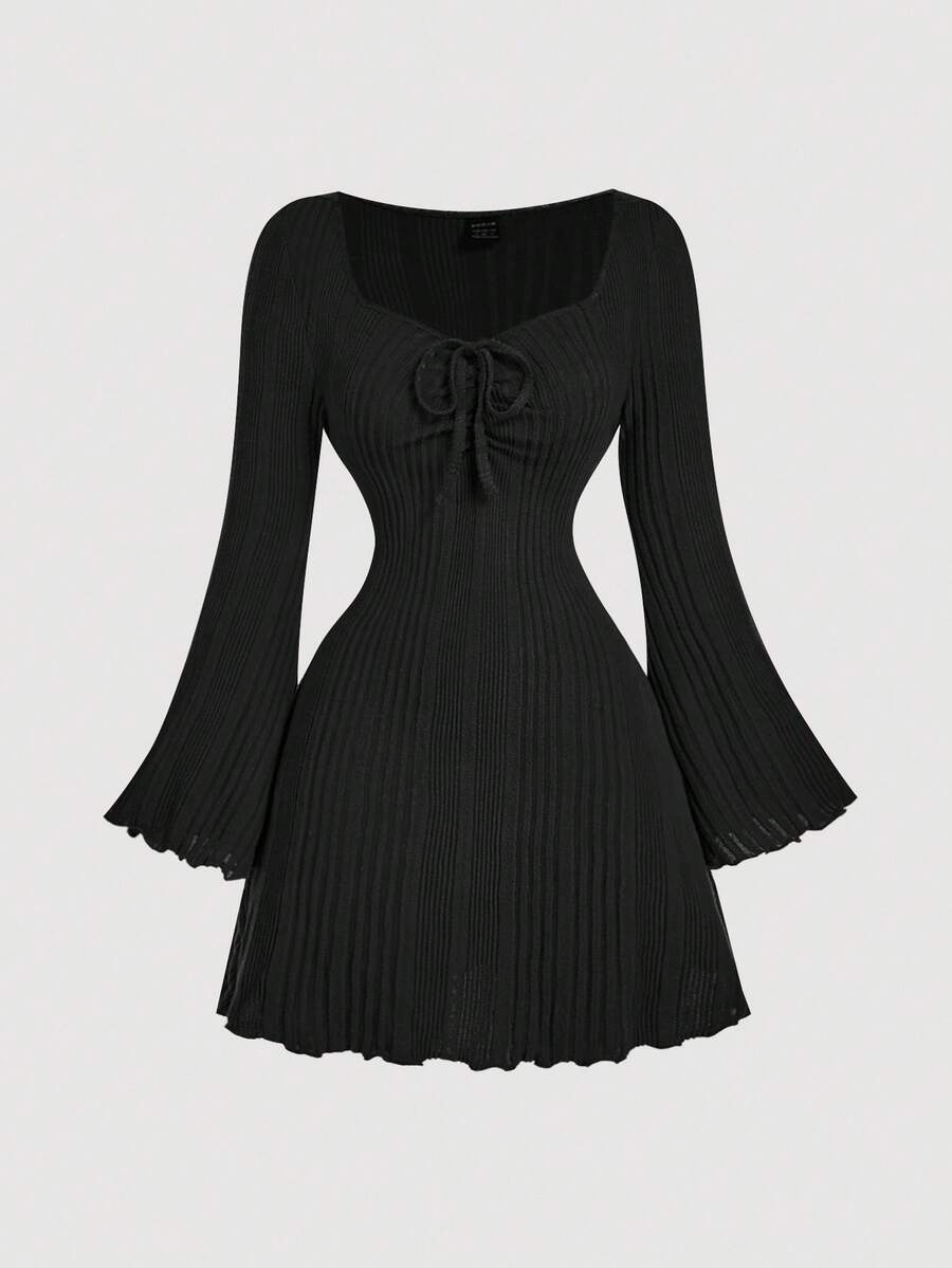 SHEIN MOD Women Ivory Bell Sleeve Mini Dress,Holiday Dress,Black Women Dresses, Dress, New Year Dress,Winter Dress,Going Out,New Years Dress,Fall