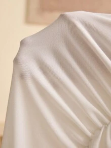 Lyxana Women's V-Neck Solid Color Pleated Long Sleeve Fitted Elegant Dress Fall Cloth For Women - White - View 7