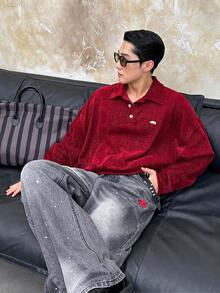 SWAVVY 男式长袖套头衫，秋冬 - 紅色 - 查看 4