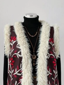 Sunspun 大码休闲蓬松复古风立领无袖夹克 - 卡其色 - 查看 2