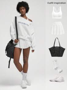 GLOWMODE Cotton-Blend Fleece Embroidered Off-Shoulder Long Sleeve Sweatshirt Fall