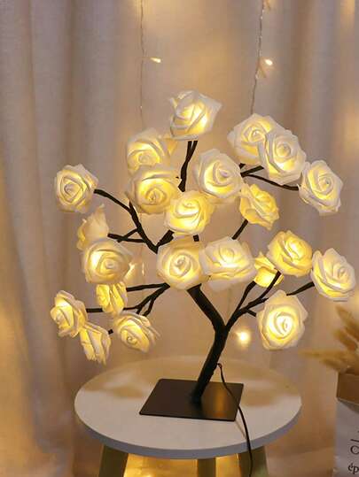 1 Desktop Decorative Lamp, Halloween Atmosphere Table Lamp, USB Powered Rose Table Lamp, LED White Rose Night Light, Christmas Indoor Fairy Light, Baby Room Night Light, Bedroom Decoration, Holiday Decorative Lamp, Christmas Decoration, For Home Decoration, Game Room Decoration, Party Decorative Lamp, Wedding Decoration, Study, Reading Room, Suitable For Halloween, Christmas, Valentine's Day, Mother's Day, Father's Day, Holiday Gifts, Birthday Gifts, Housewarming Gifts, Wedding Season Gifts