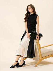 CUCCOO BASICS Giày cao gót đế vuông vải dệt kim màu đen đơn giản thời trang dành cho nữ - màu đen - Xem 3