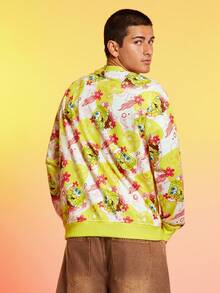 SpongeBob SquarePants | SHEIN Men Cartoon Pattern Round Neck Long Sleeve Pullover Sweatshirt , Fall - Yellow - View 2