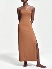 Shapelle Forme 舒适、柔软、亲肤、居家、修身、开衩、塑身女士吊带长裙睡袍