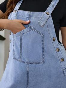 SHEIN CURVE+ Quần denim cạp rút dây thường ngày cỡ lớn - Màu xanh lam - Xem 6