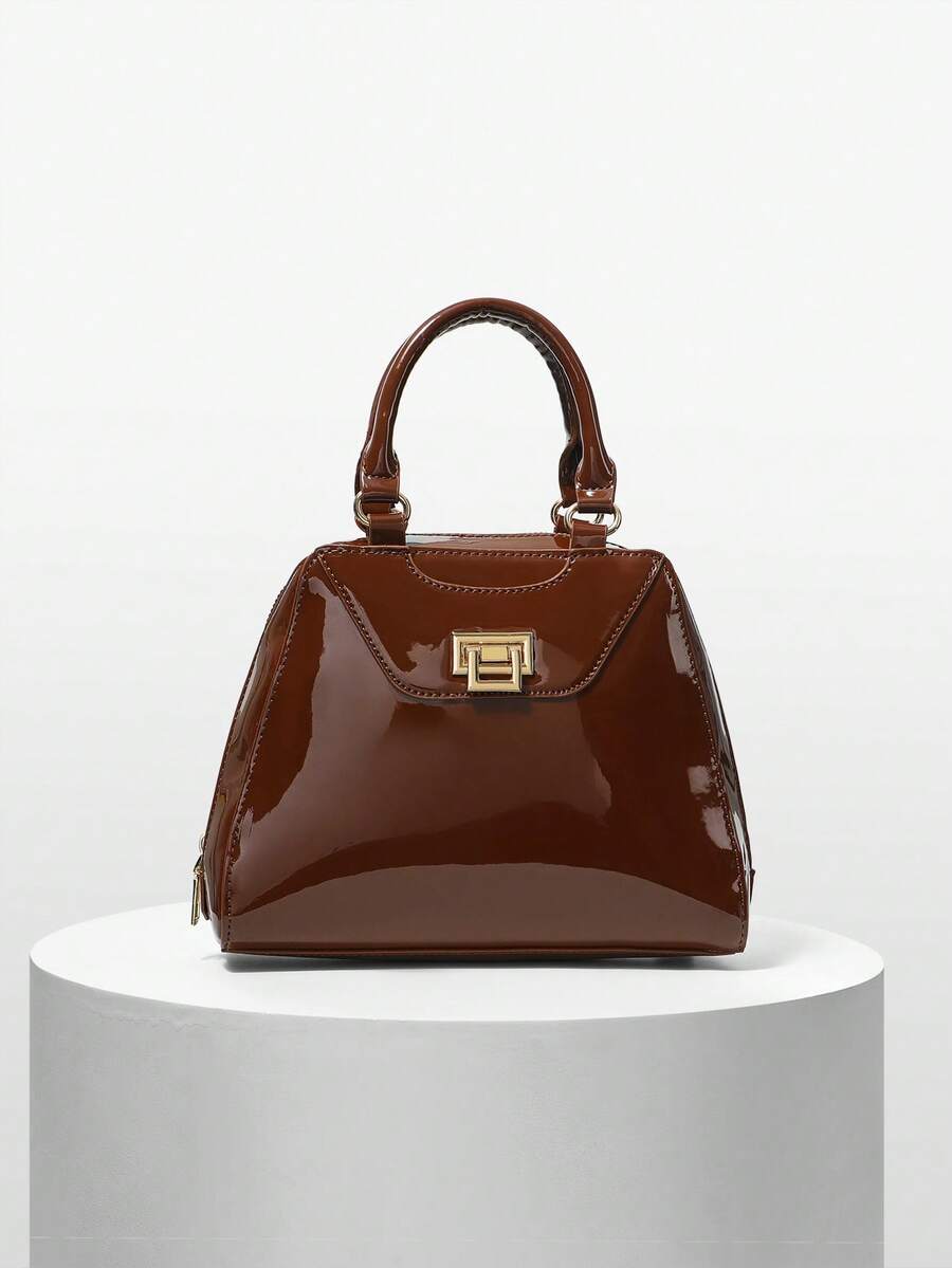 BizChic 闪亮容量女士手提包，时尚通勤手提包，适合日常佩戴 - 棕色 - 查看 1