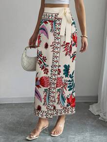 Elenzga 女式夏季度假花卉印花裹腰裙 - 彩色 - 查看 3