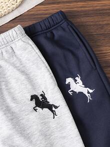 SHEIN 2 Stücke/Set Kinder/Tween-Jungen Lässige Grafik Muster Kordelzug Taille Locker Gestrickte Jogginghose, 2 Farben - Verschiedenfarbig - Übersicht 4