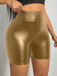 BamGleam Women's Fashion Street Casual Solid Color High Waist Cycling Shorts