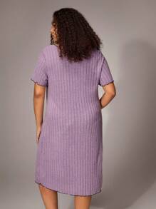 SHEIN Turtleneck Plus Size Color Block Ruffle Edge Bow Decor Casual Dress, Home & Sleep Dress - Purple - View 2