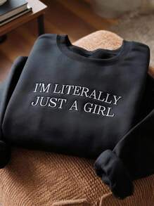 INAWLY Sudadera casual y versátil para mujer, con diseño de bordado de letras - Negro - Ver 1