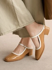 Rosivie 复古学院芭蕾风格百搭时尚优雅粗跟高跟鞋，适合甜美装扮 - 咖啡棕 - 查看 1