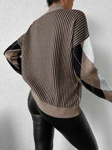 Maglione casual vintage oversize a blocchi di colore a pipistrello, autunnale