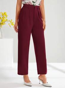 SHEIN Clasi 秋冬女士优雅纯色高腰办公室裤 - 紫紅色 - 查看 5