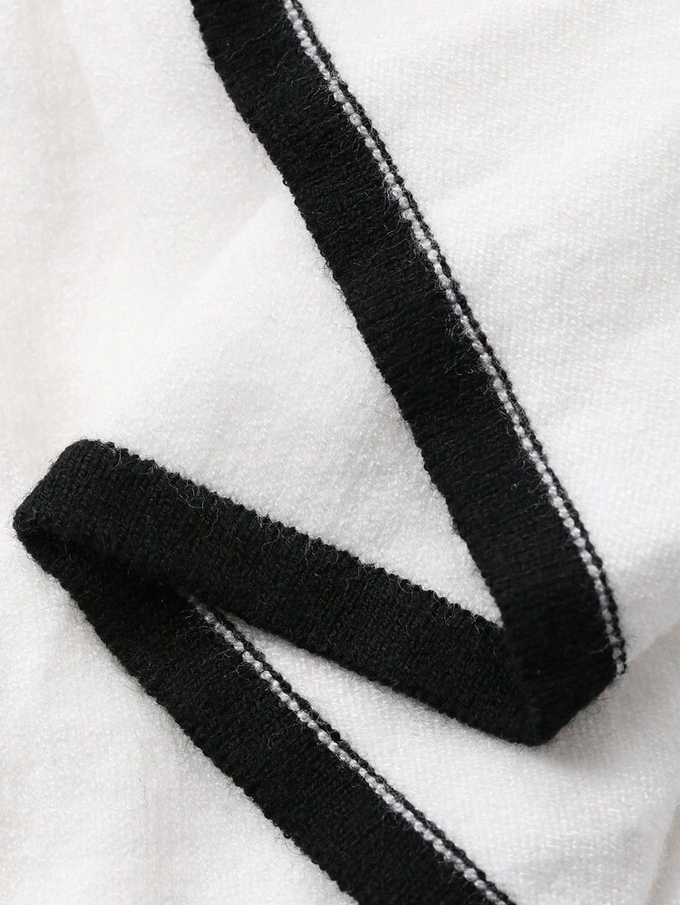 Women's Elegant Knitted Dress With Contrast Color Patchwork And Ruffle Hem, Autumn Sweater Dress